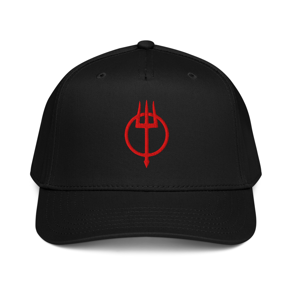 Minimalist Red Trident Snapback Cap for Cyberpunk Occult Streetwear - Gothic Dark Aesthetic Baseball Hat - OFFSIDE CLUB