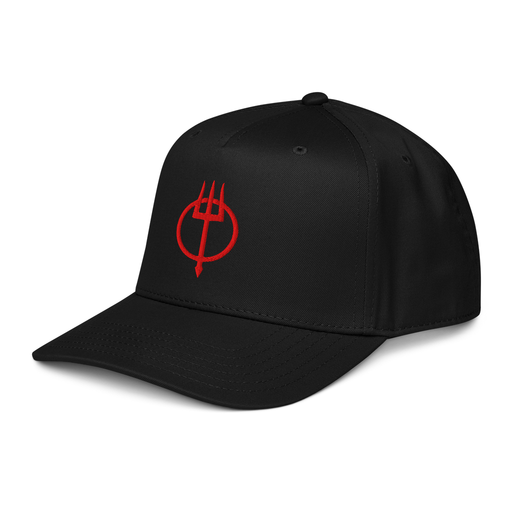 Minimalist Red Trident Snapback Cap for Cyberpunk Occult Streetwear - Gothic Dark Aesthetic Baseball Hat - OFFSIDE CLUB
