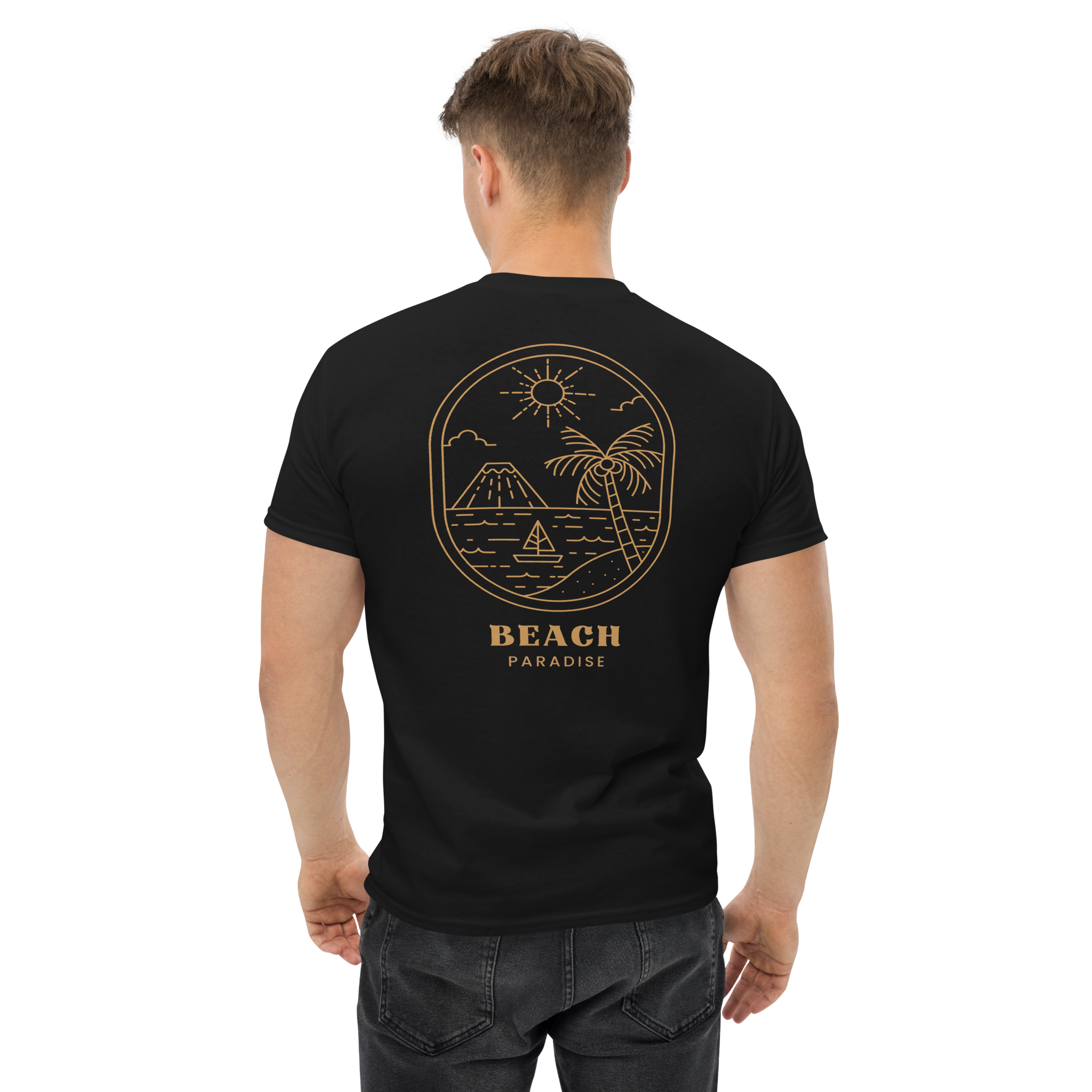"Beach Paradise" Gold Outline Graphic Tee