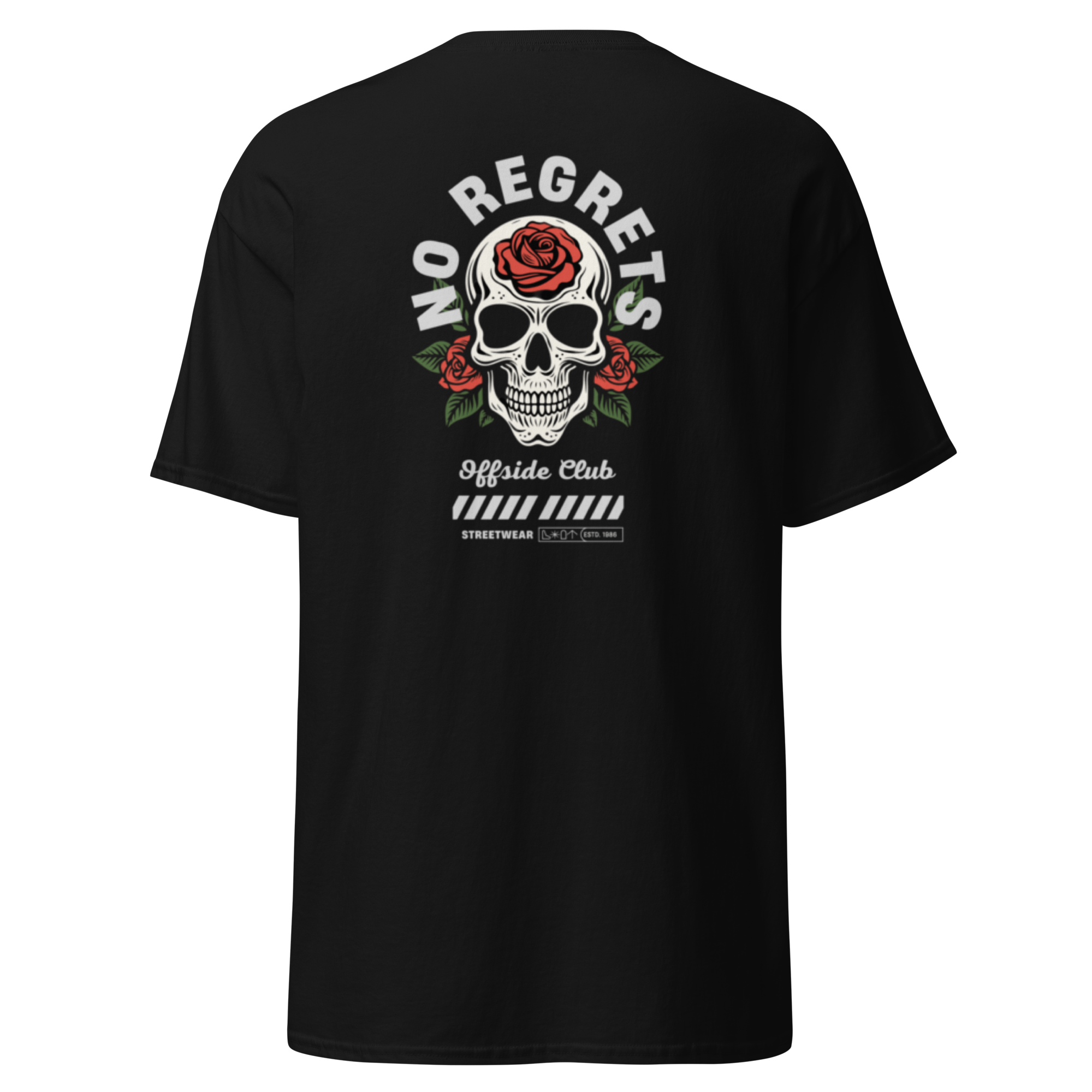 No Regrets Skull Rose Tee - Streetwear Graphic Tee for Bold Style - OFFSIDE CLUB