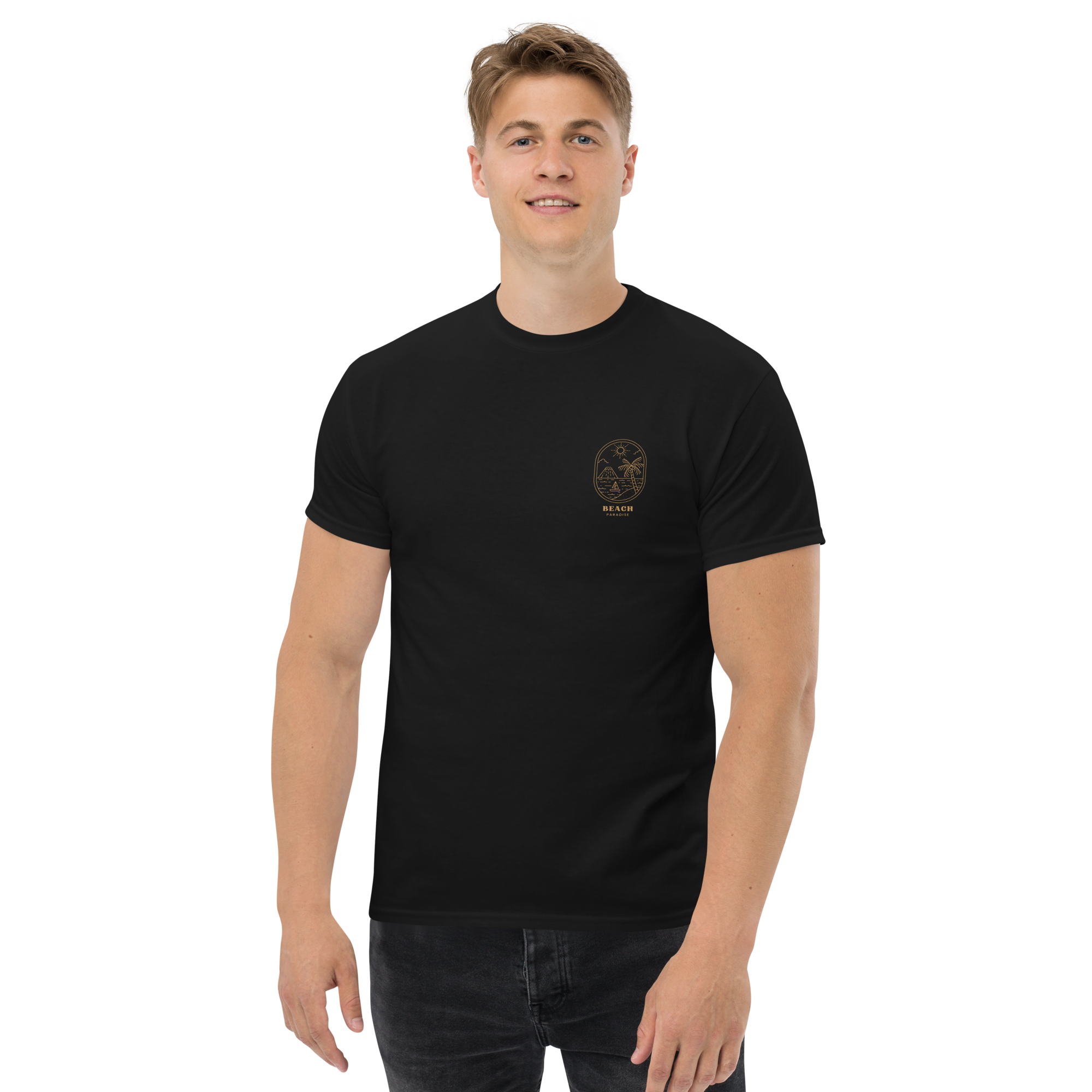 "Beach Paradise" Gold Outline Graphic Tee