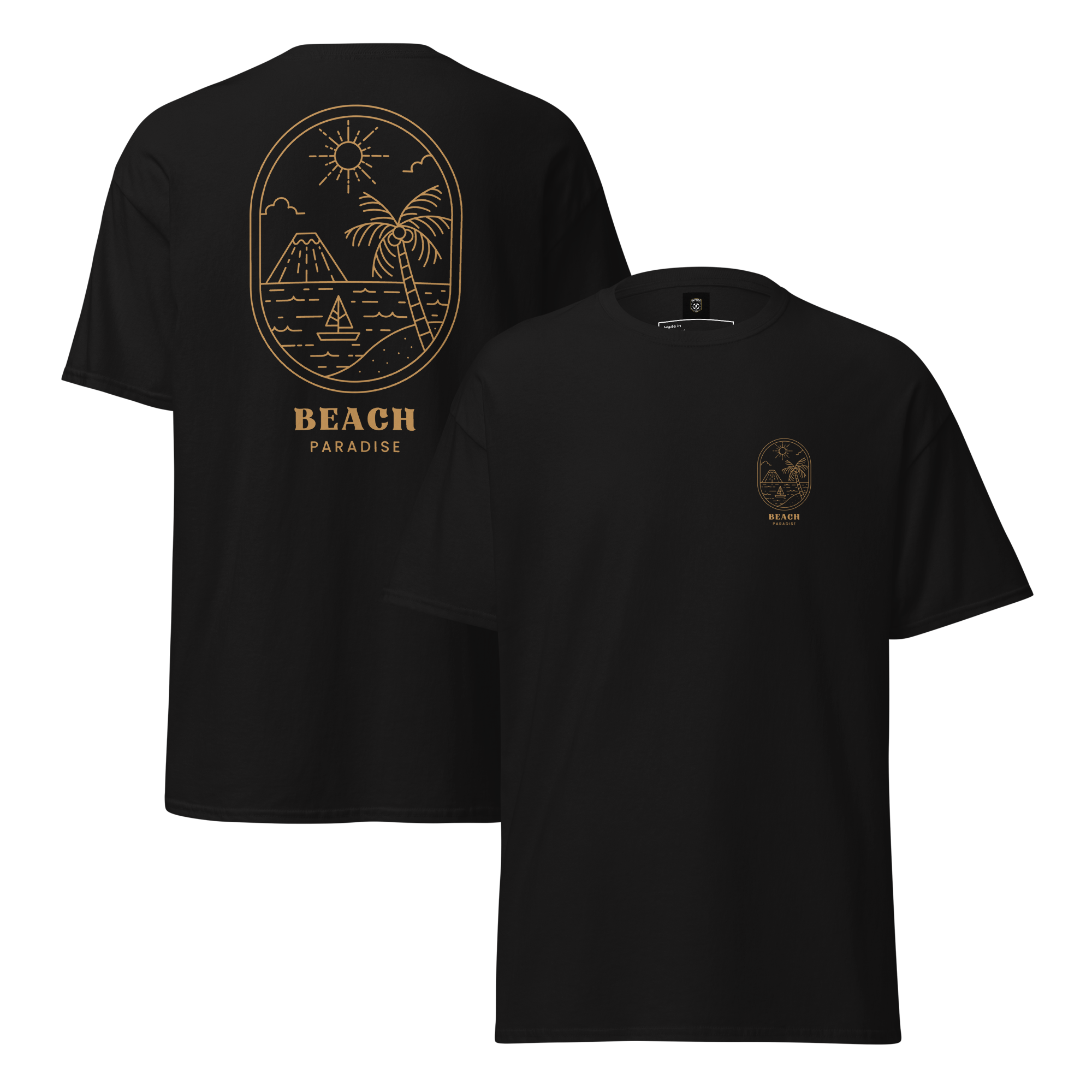 "Beach Paradise" Gold Outline Graphic Tee