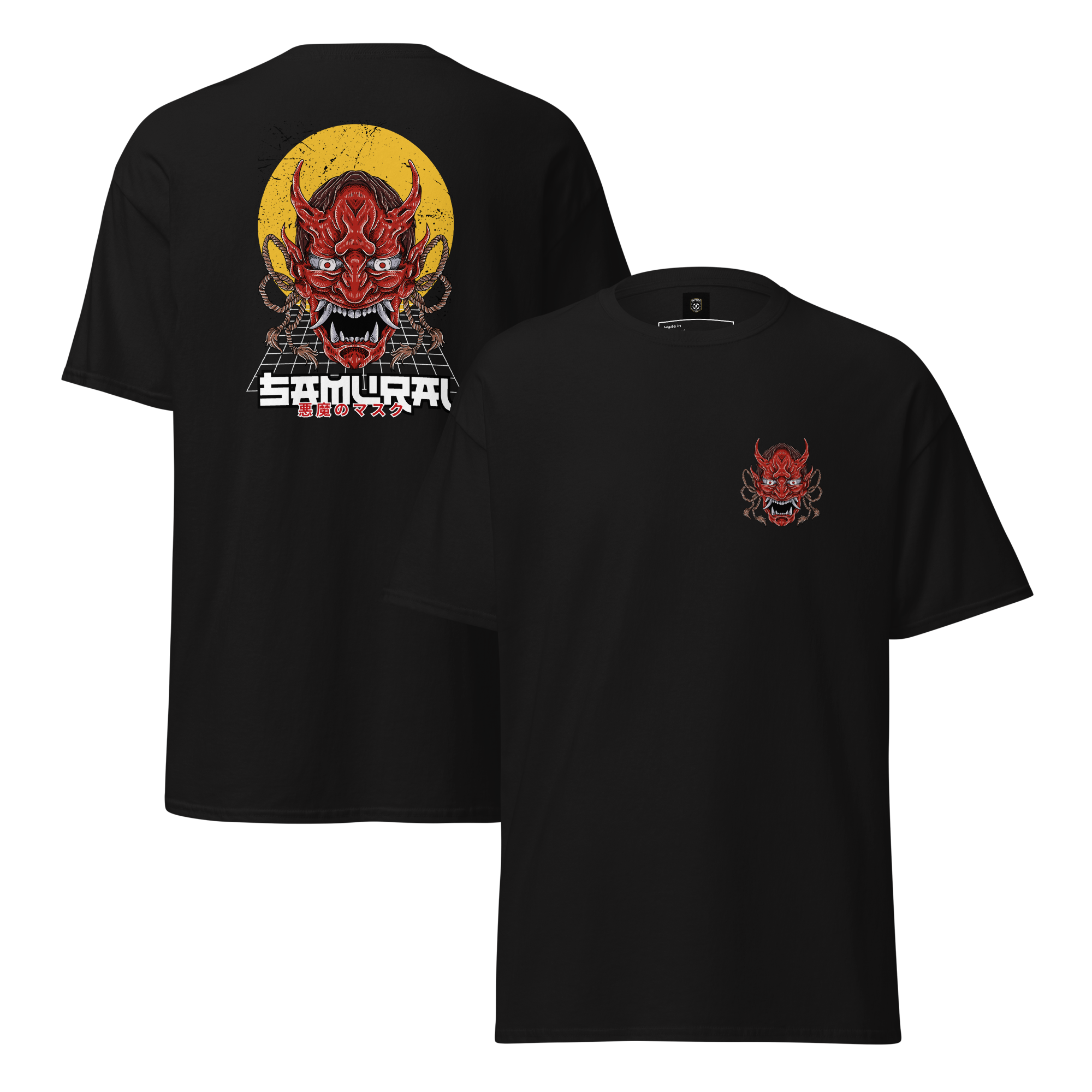 Oni Samurai Mask T-Shirt - Unique Graphic Tee for Bold Style - OFFSIDE CLUB