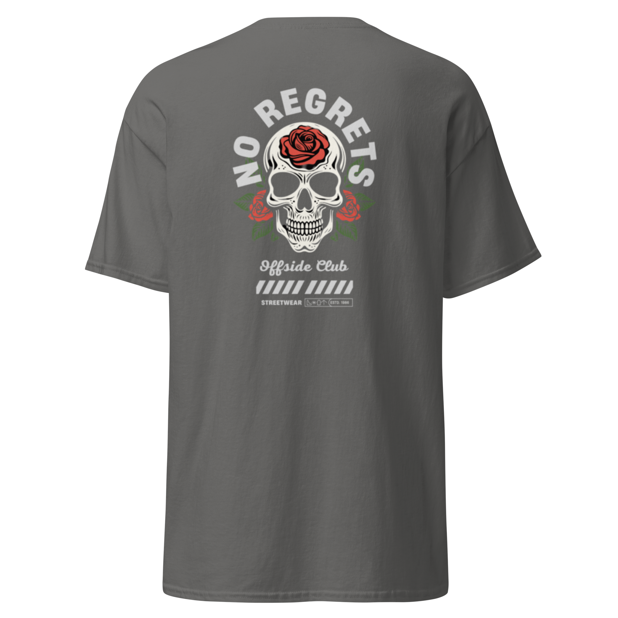No Regrets Skull Rose Tee - Streetwear Graphic Tee for Bold Style - OFFSIDE CLUB