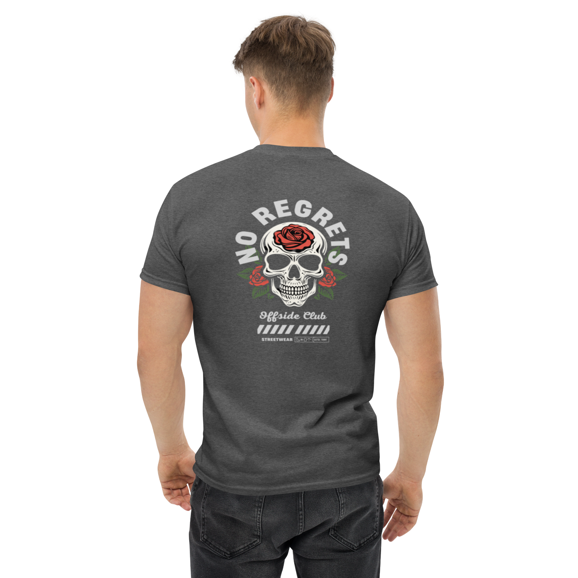 No Regrets Skull Rose Tee - Streetwear Graphic Tee for Bold Style - OFFSIDE CLUB