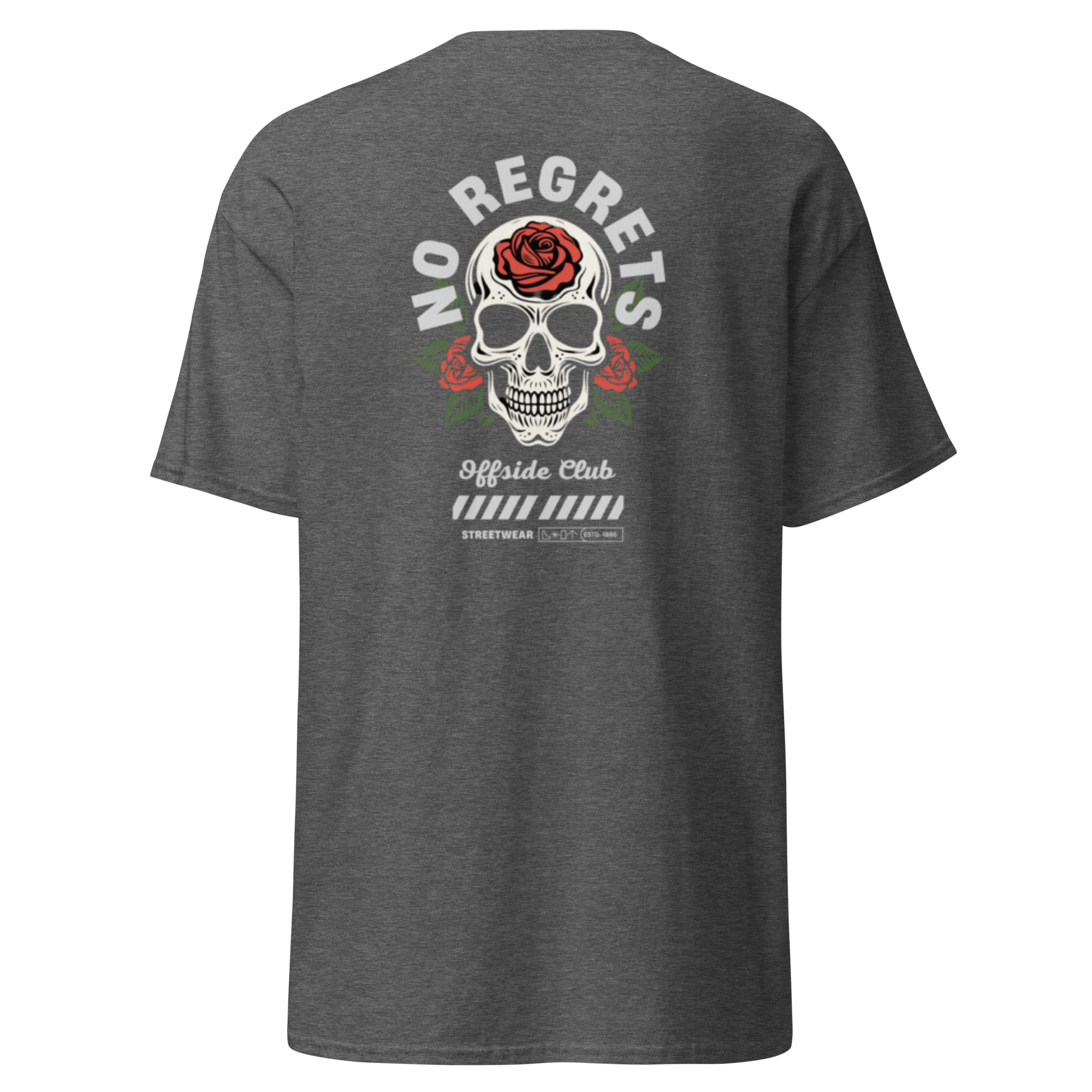 No Regrets Skull Rose Tee - Streetwear Graphic Tee for Bold Style - OFFSIDE CLUB