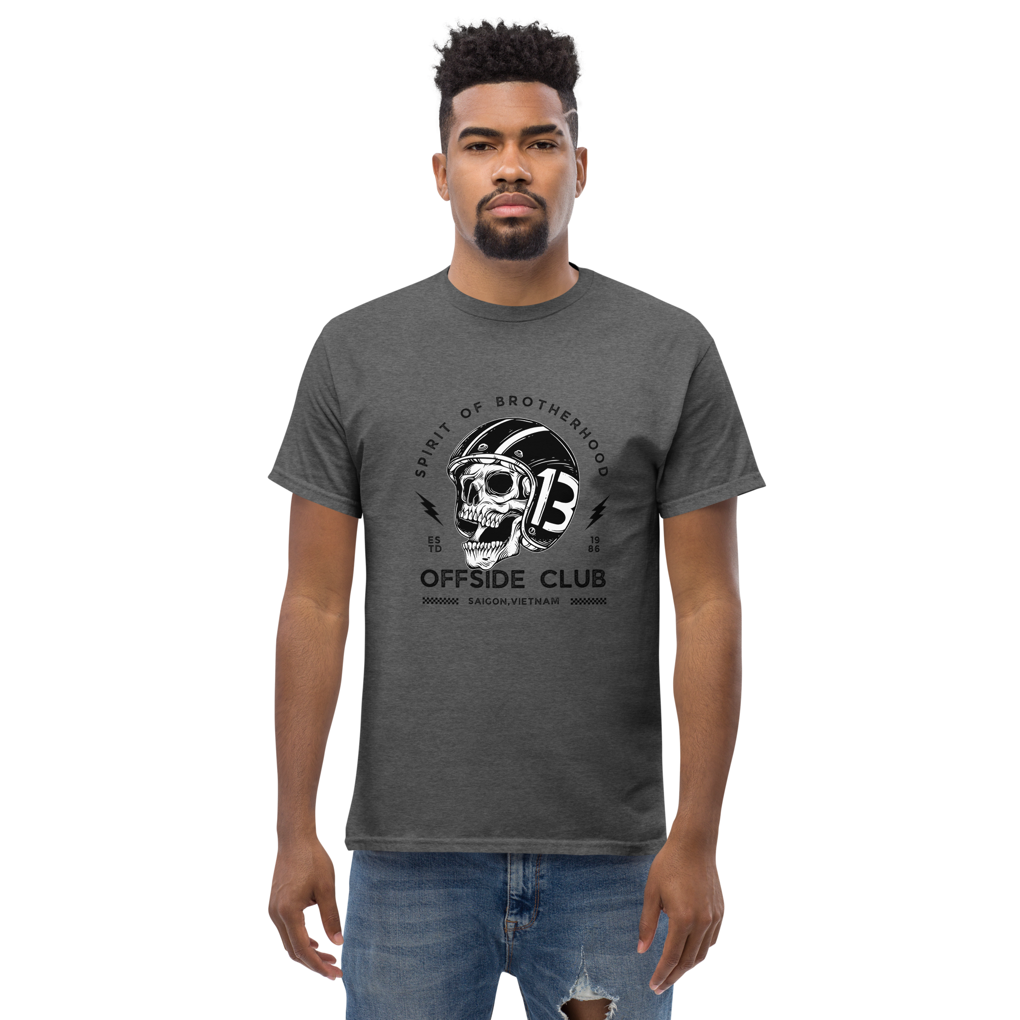 Biker Skull Graphic Tee Offside Club for Real Motorcycle Enthusiasts - OFFSIDE CLUB