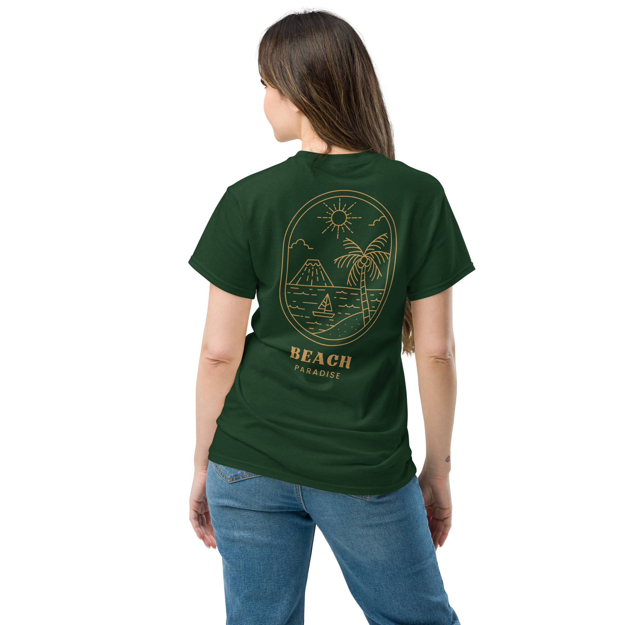 "Beach Paradise" Gold Outline Graphic Tee
