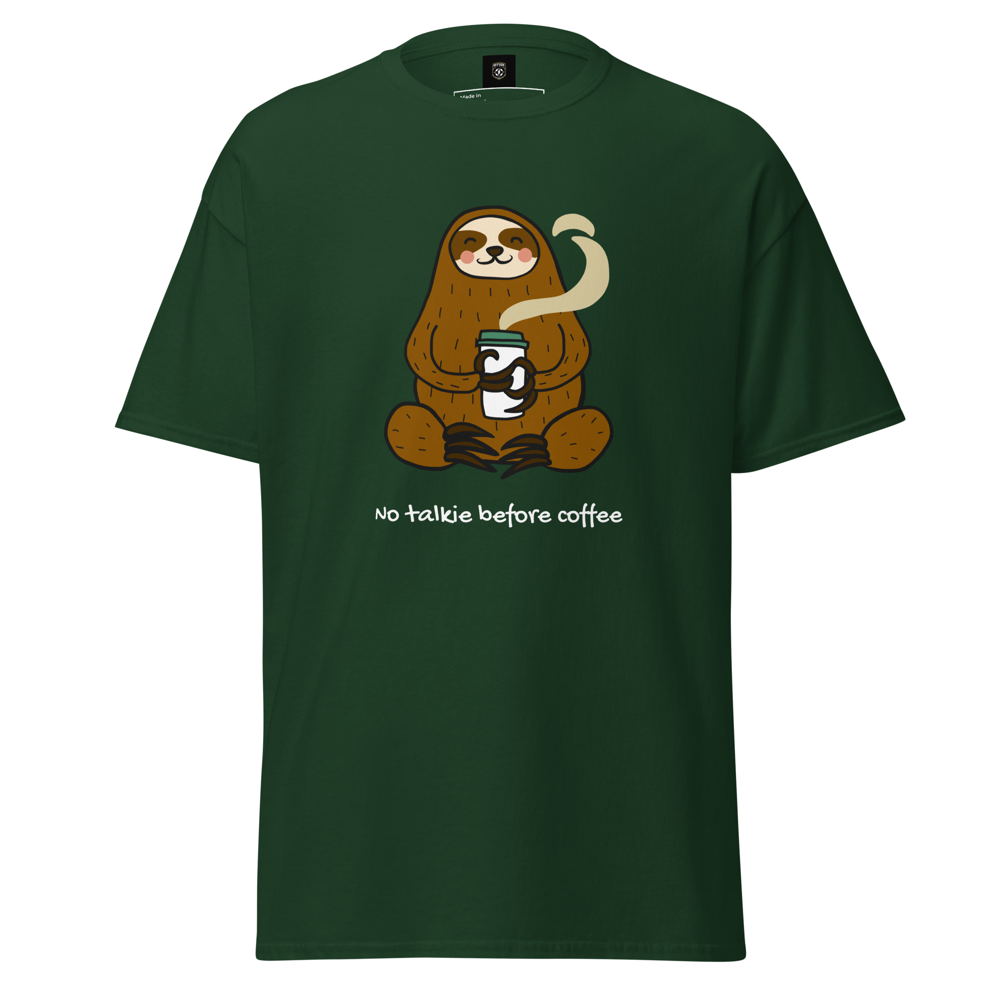 No Talkie Before Coffee Tee - Sloth Graphic T-Shirt for Coffee Lovers - OFFSIDE CLUB