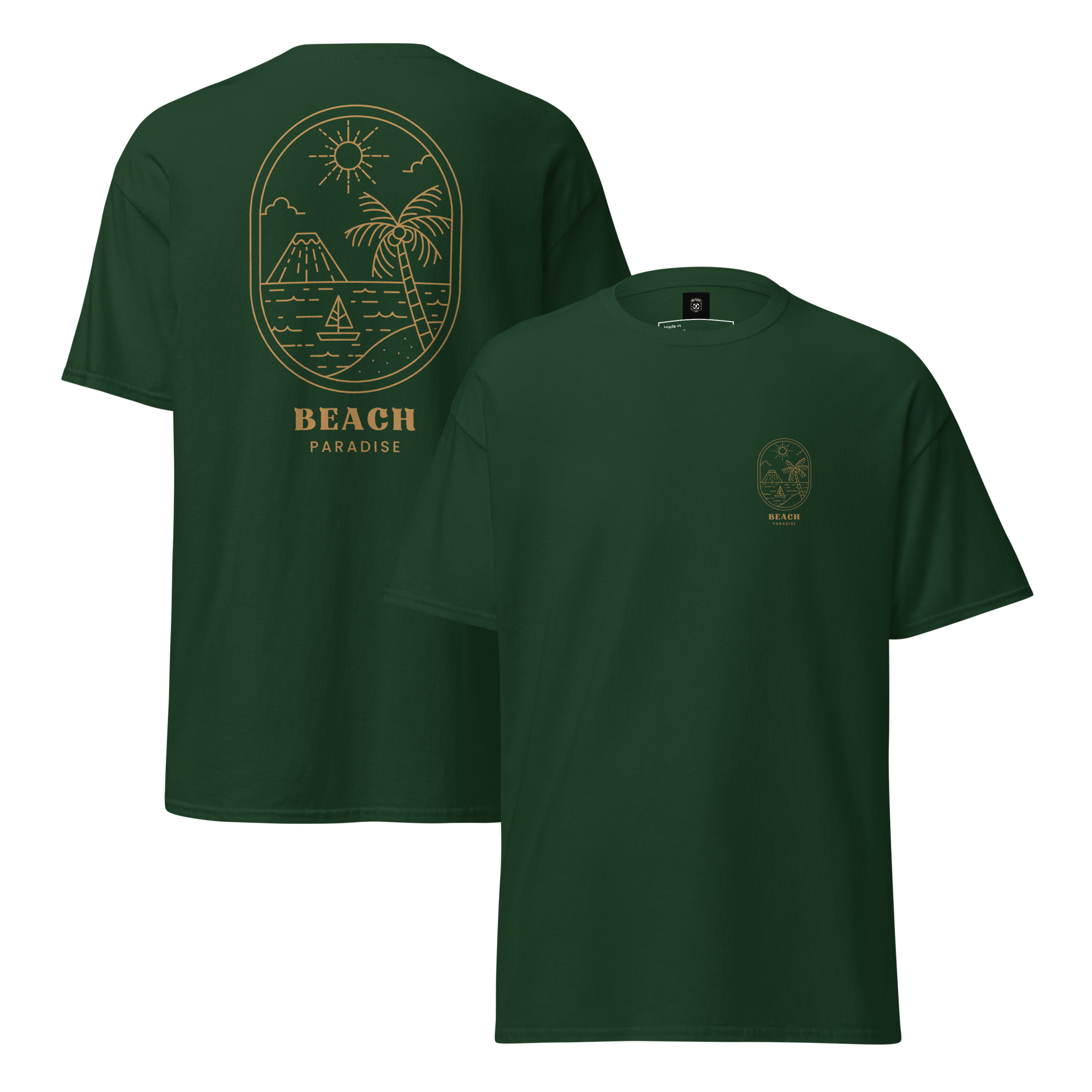 "Beach Paradise" Gold Outline Graphic Tee