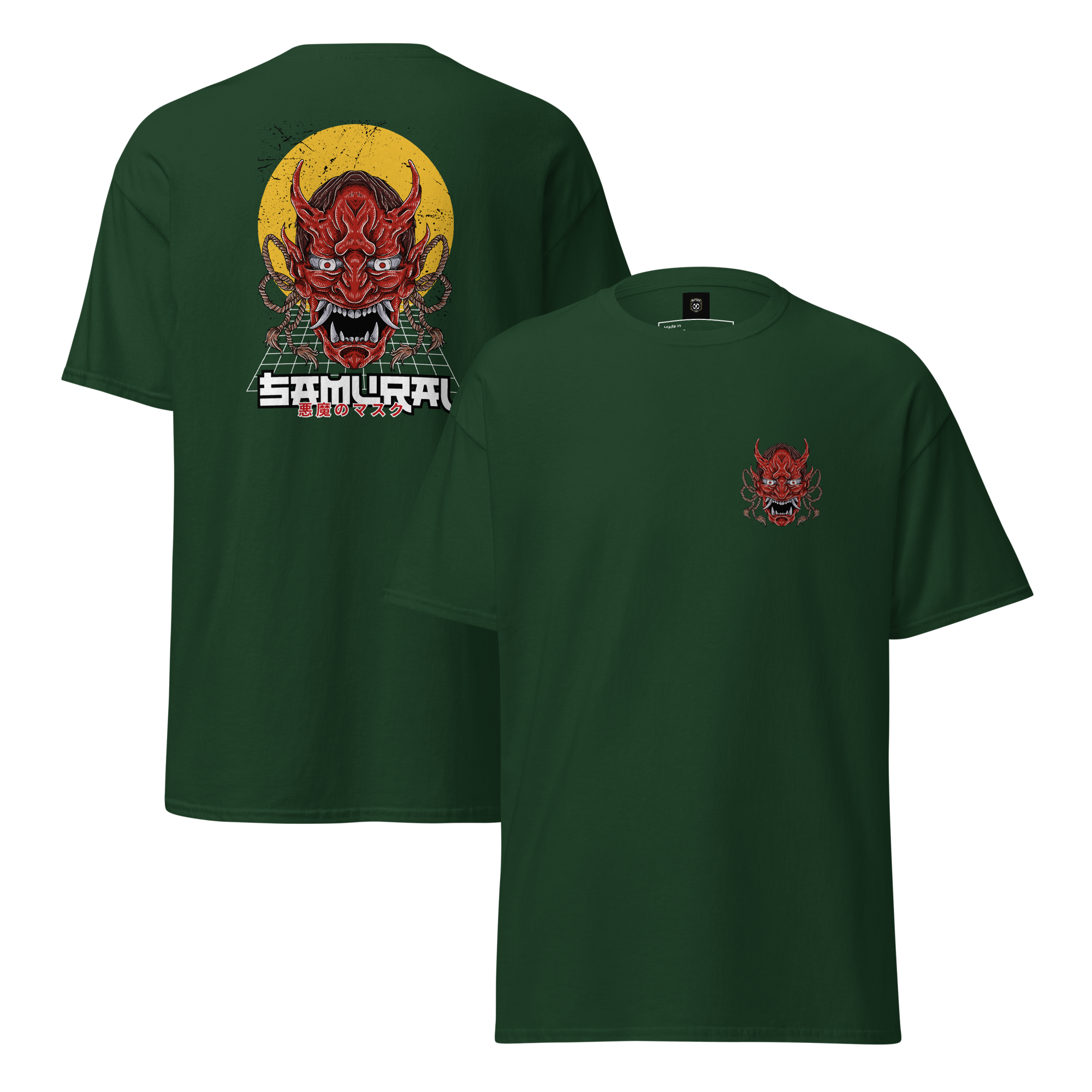 Oni Samurai Mask T-Shirt - Unique Graphic Tee for Bold Style - OFFSIDE CLUB