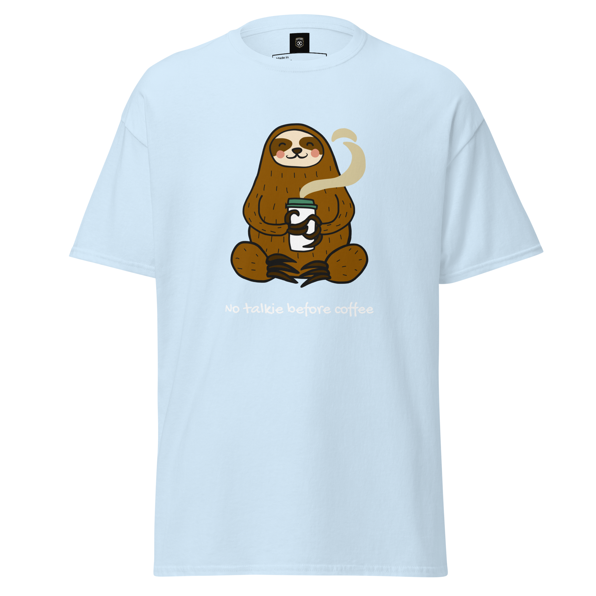 No Talkie Before Coffee Tee - Sloth Graphic T-Shirt for Coffee Lovers - OFFSIDE CLUB