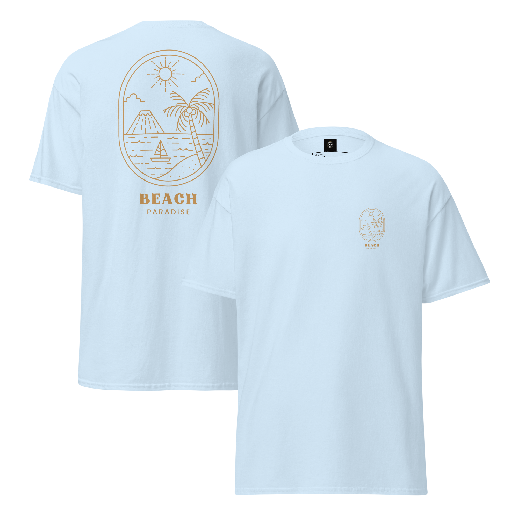 "Beach Paradise" Gold Outline Graphic Tee
