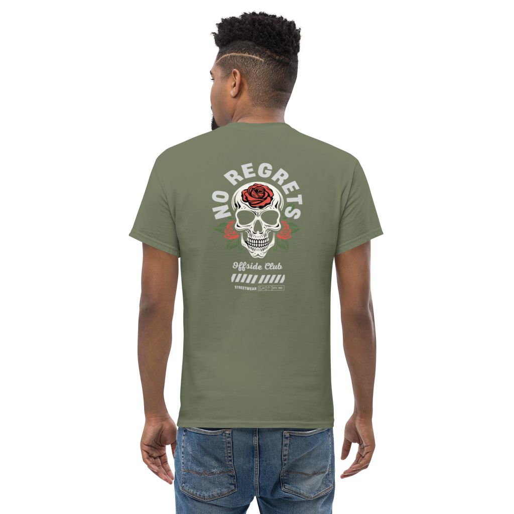 No Regrets Skull Rose Tee - Streetwear Graphic Tee for Bold Style - OFFSIDE CLUB