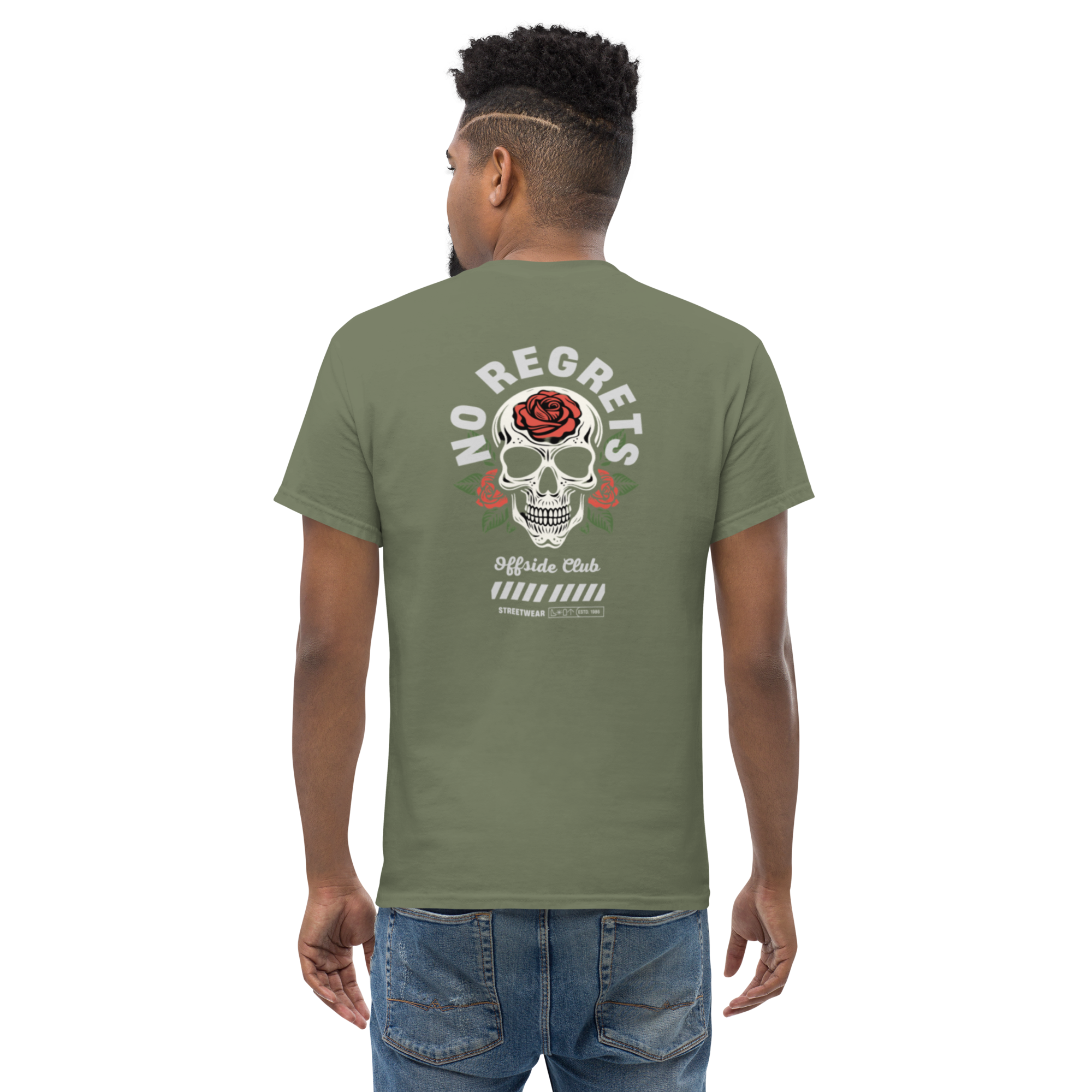 No Regrets Skull Rose Tee - Streetwear Graphic Tee for Bold Style - OFFSIDE CLUB