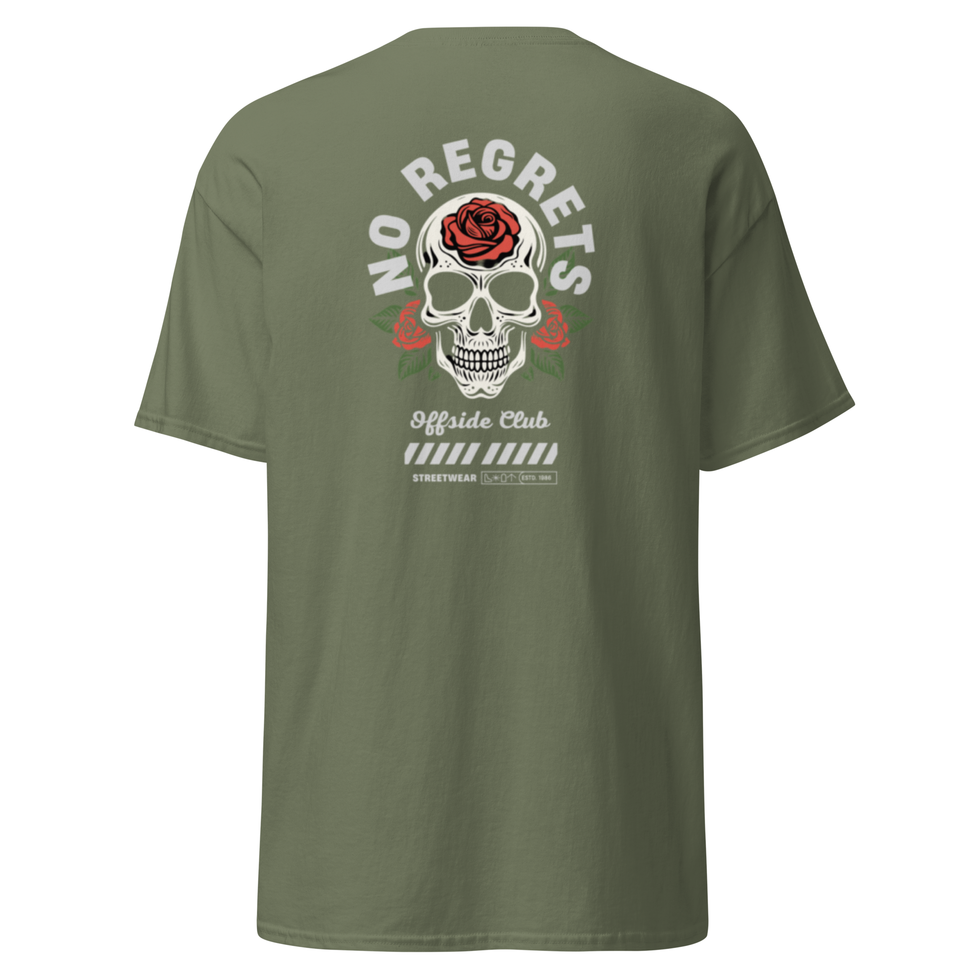 No Regrets Skull Rose Tee - Streetwear Graphic Tee for Bold Style - OFFSIDE CLUB