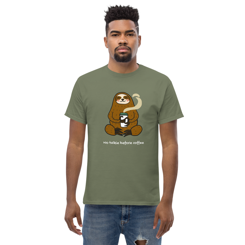 No Talkie Before Coffee Tee - Sloth Graphic T-Shirt for Coffee Lovers - OFFSIDE CLUB