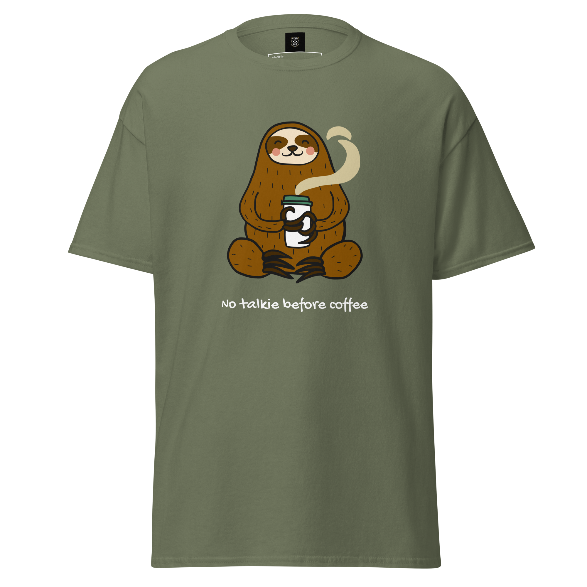 No Talkie Before Coffee Tee - Sloth Graphic T-Shirt for Coffee Lovers - OFFSIDE CLUB