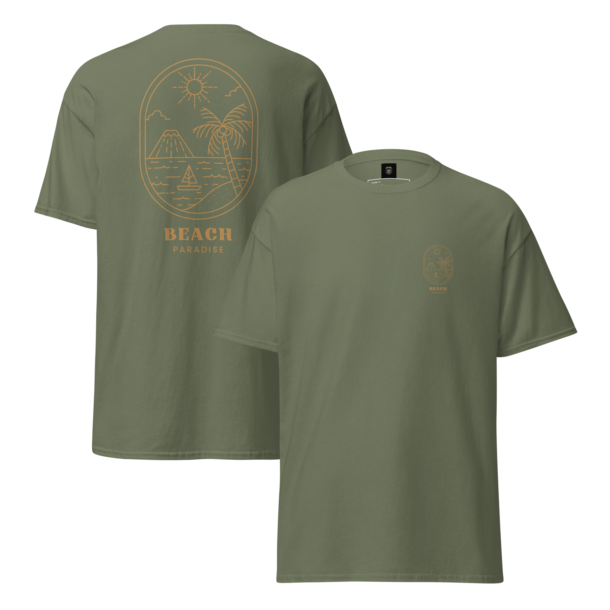 "Beach Paradise" Gold Outline Graphic Tee