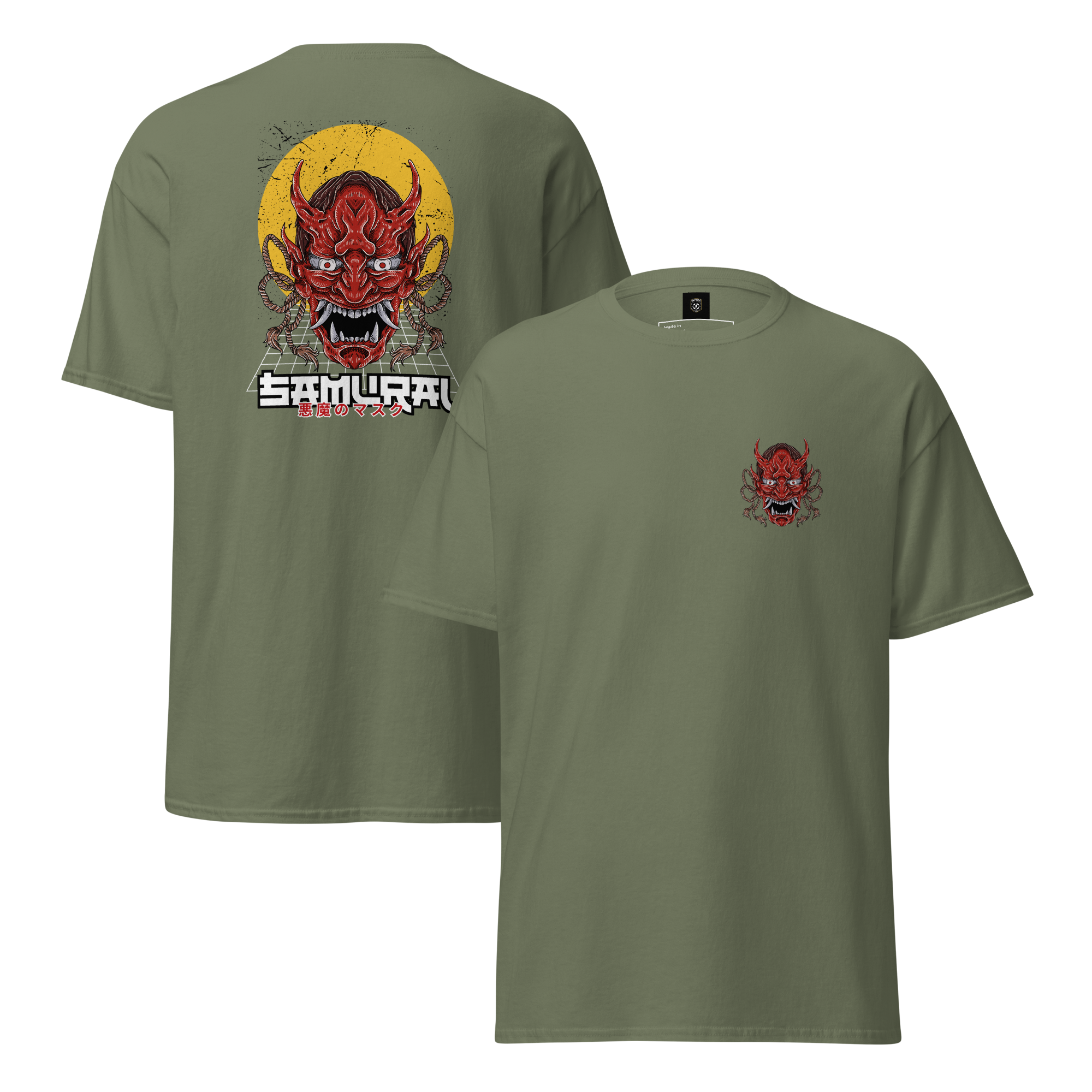 Oni Samurai Mask T-Shirt - Unique Graphic Tee for Bold Style - OFFSIDE CLUB