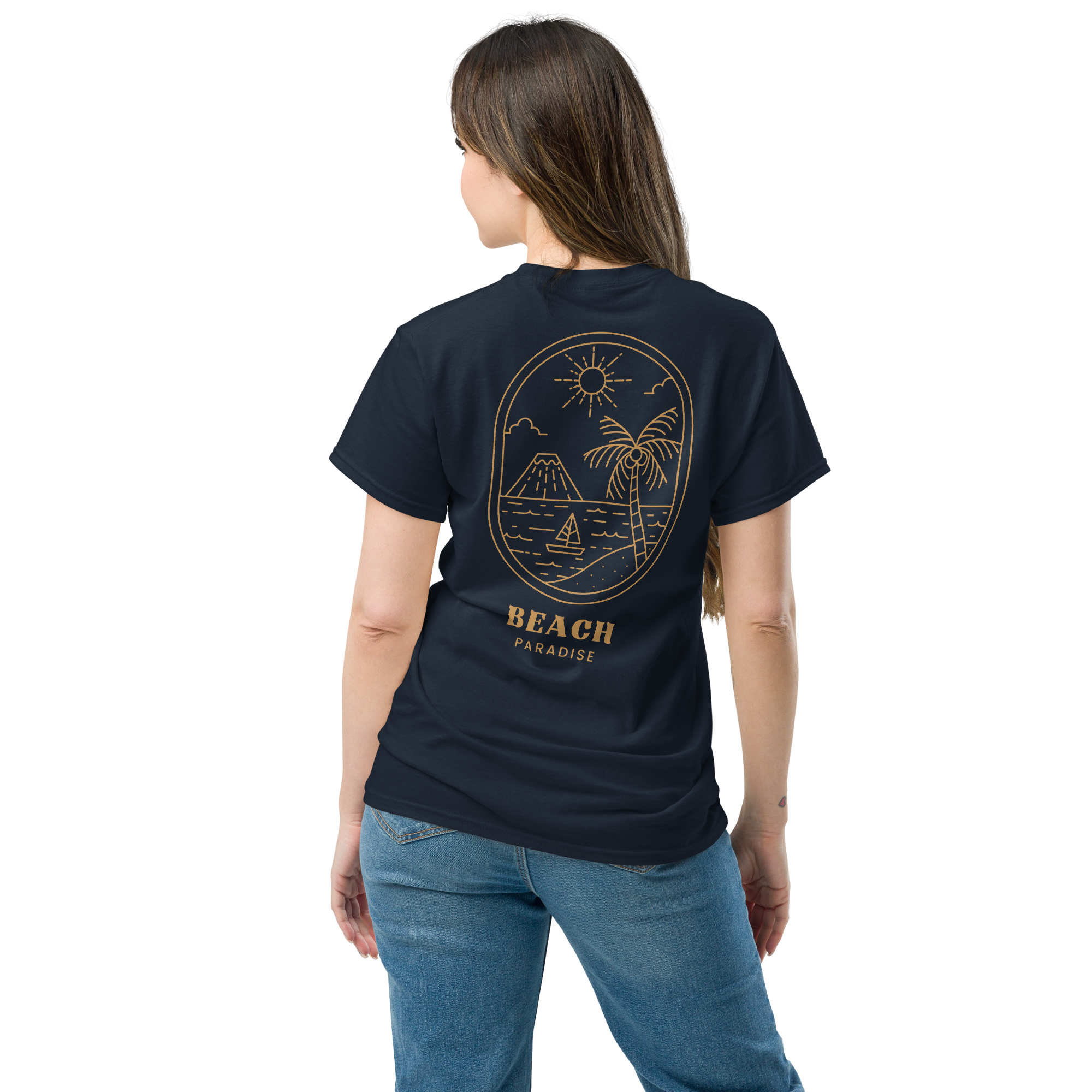 "Beach Paradise" Gold Outline Graphic Tee
