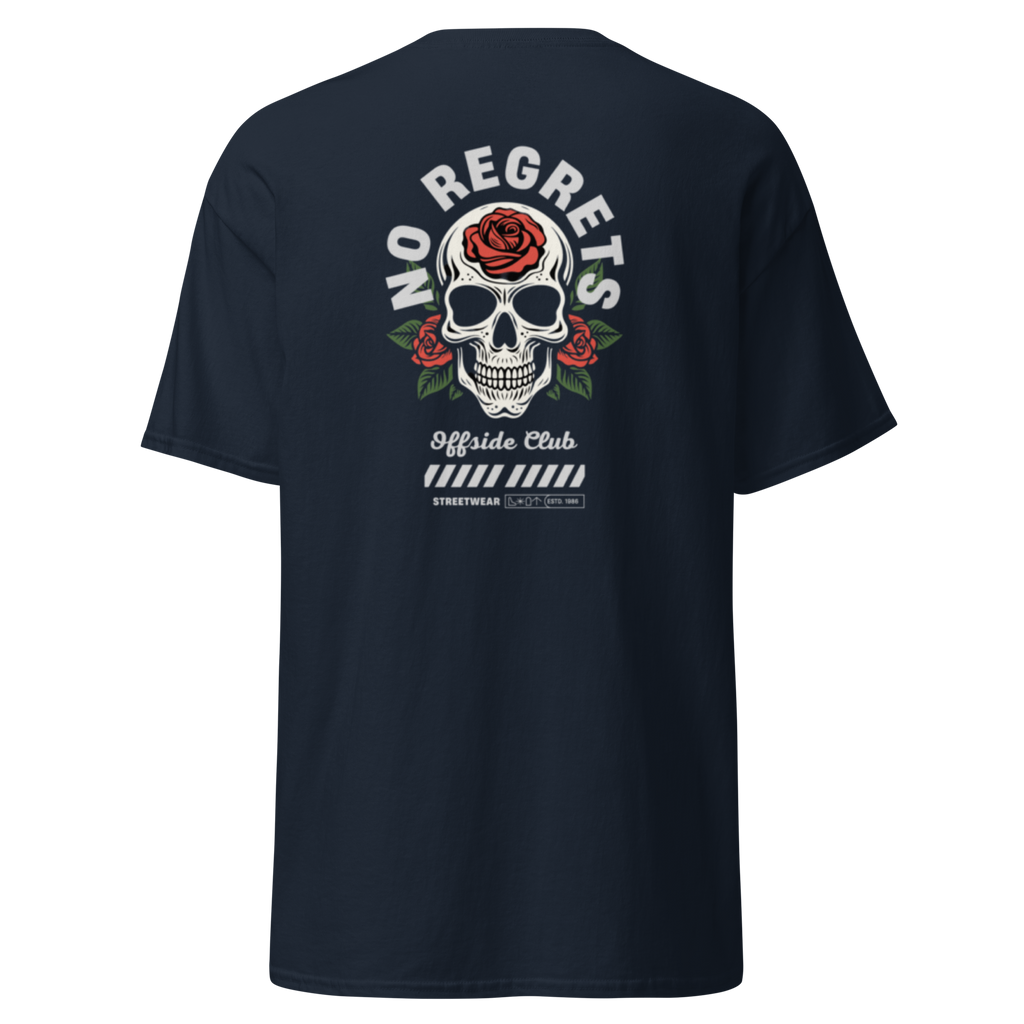 No Regrets Skull Rose Tee - Streetwear Graphic Tee for Bold Style - OFFSIDE CLUB
