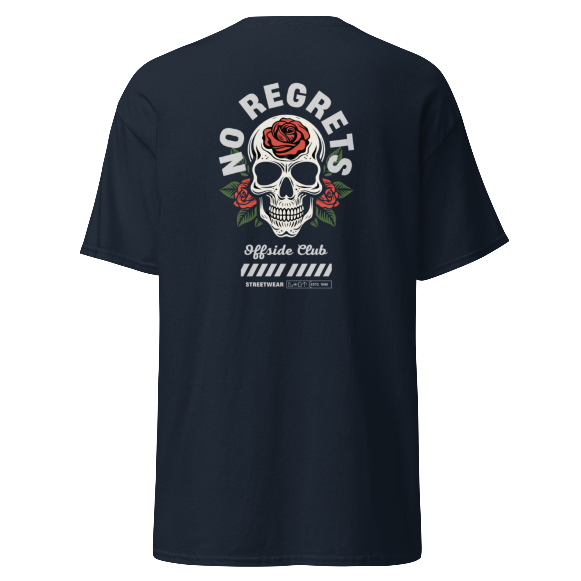 No Regrets Skull Rose Tee - Streetwear Graphic Tee for Bold Style - OFFSIDE CLUB