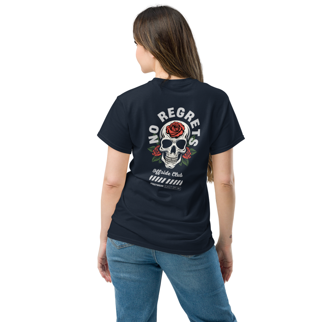 No Regrets Skull Rose Tee - Streetwear Graphic Tee for Bold Style - OFFSIDE CLUB