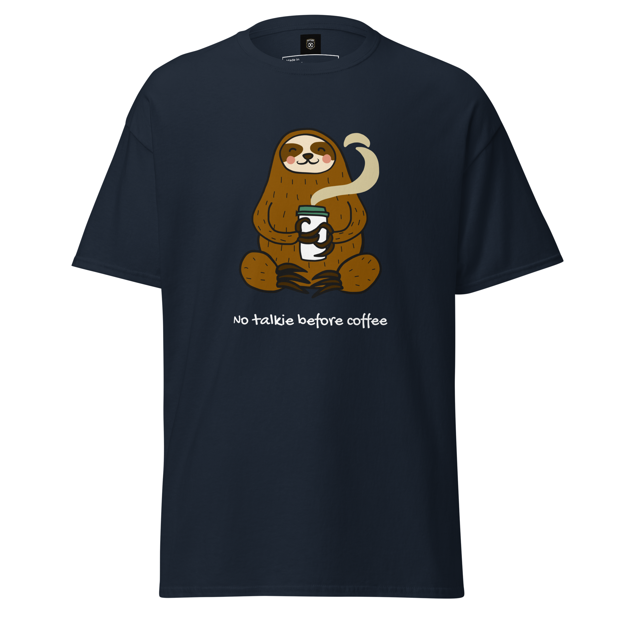 No Talkie Before Coffee Tee - Sloth Graphic T-Shirt for Coffee Lovers - OFFSIDE CLUB