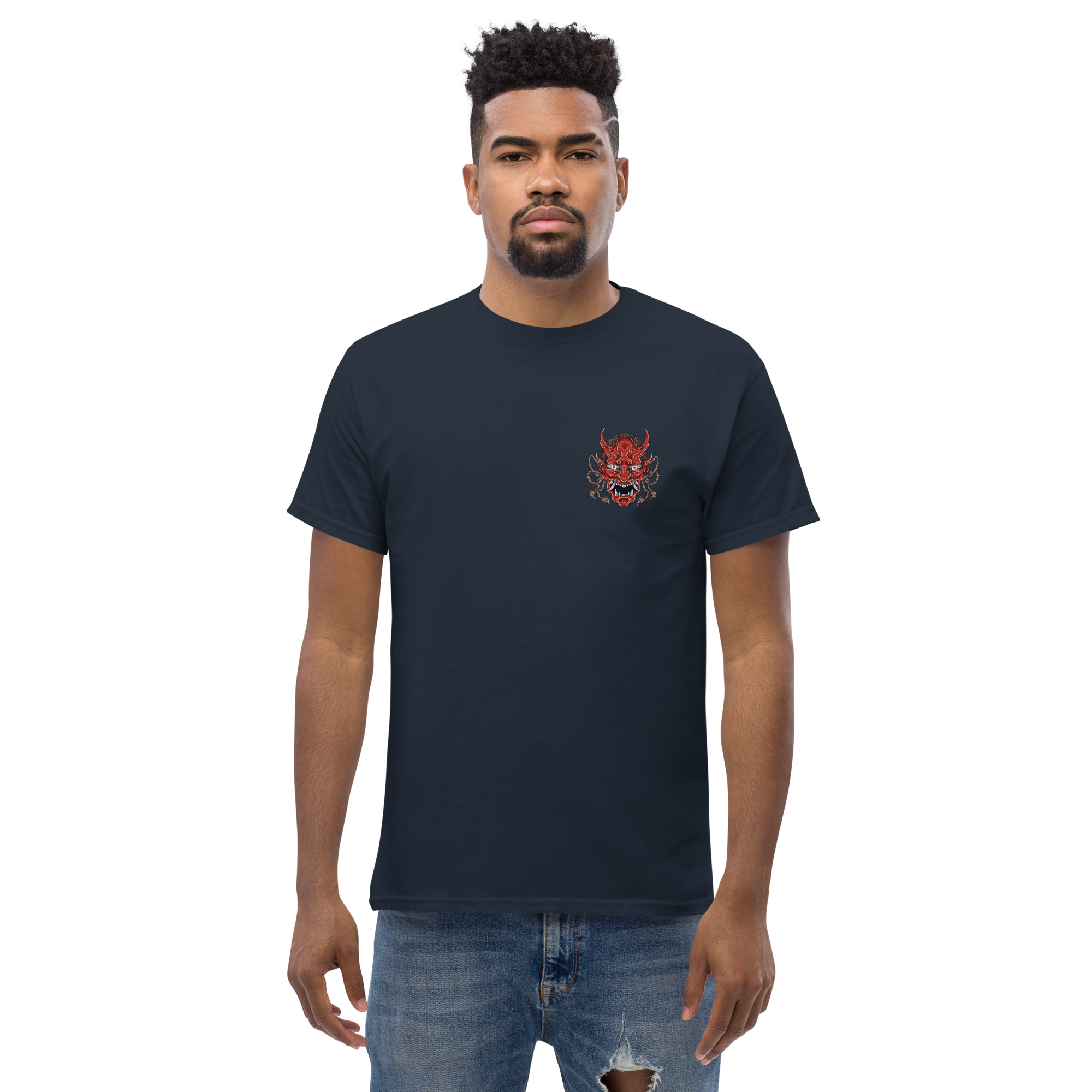 Oni Samurai Mask T-Shirt - Unique Graphic Tee for Bold Style - OFFSIDE CLUB