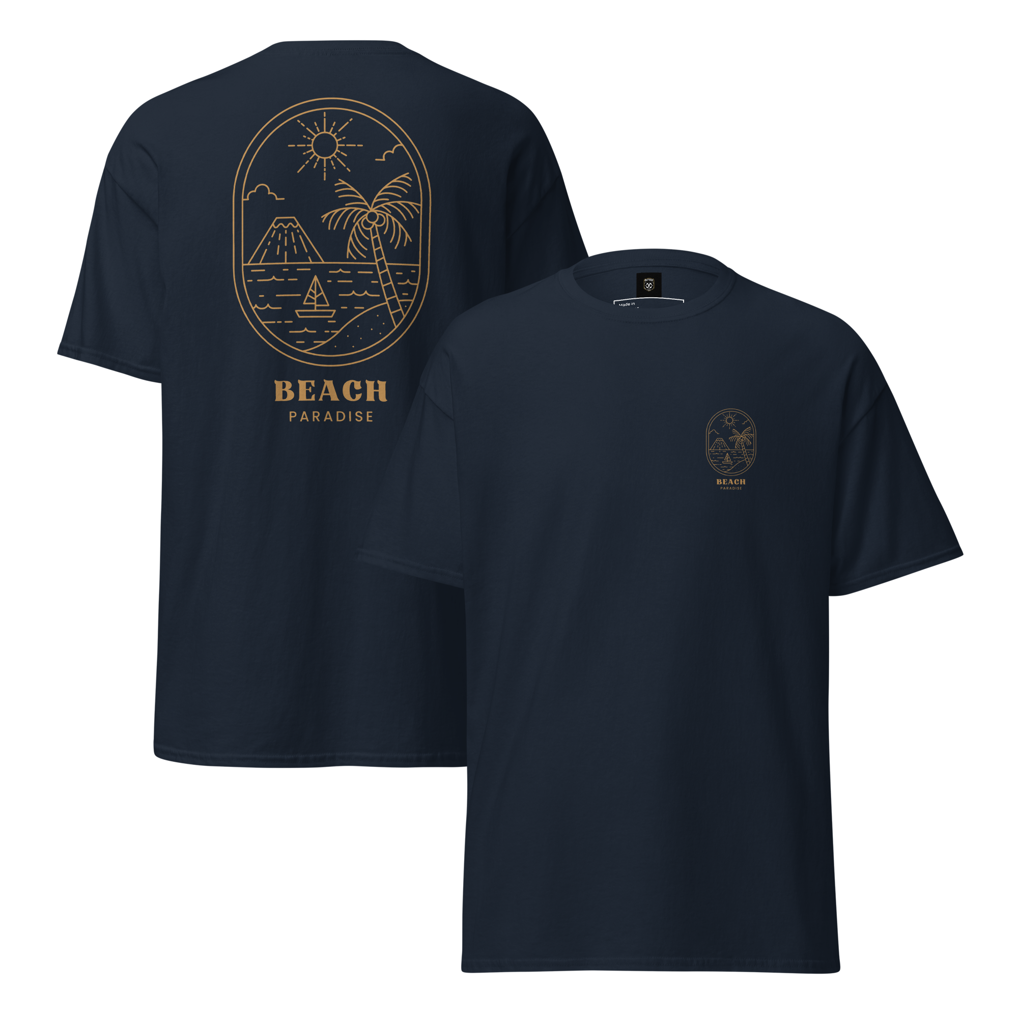 "Beach Paradise" Gold Outline Graphic Tee