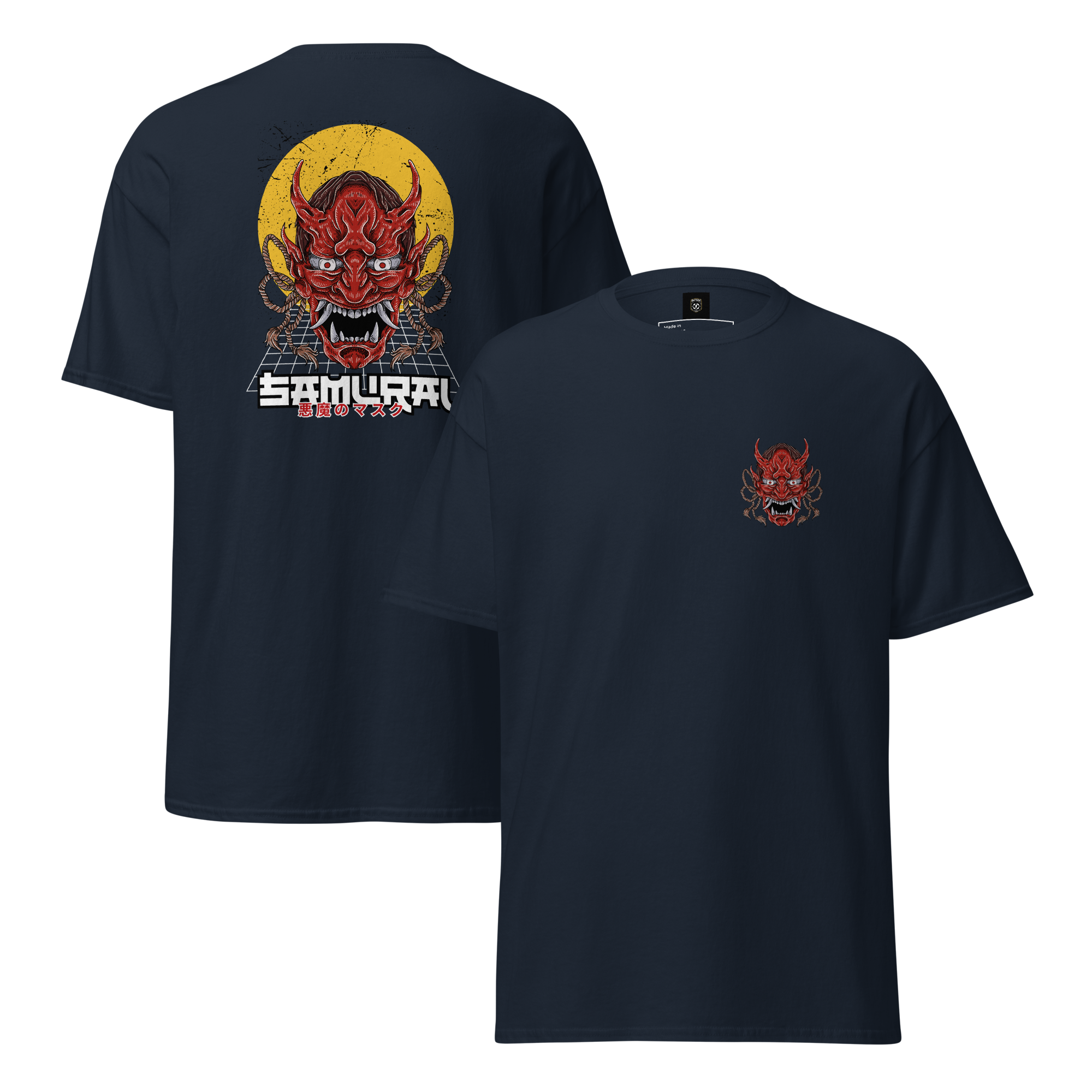 Oni Samurai Mask T-Shirt - Unique Graphic Tee for Bold Style - OFFSIDE CLUB