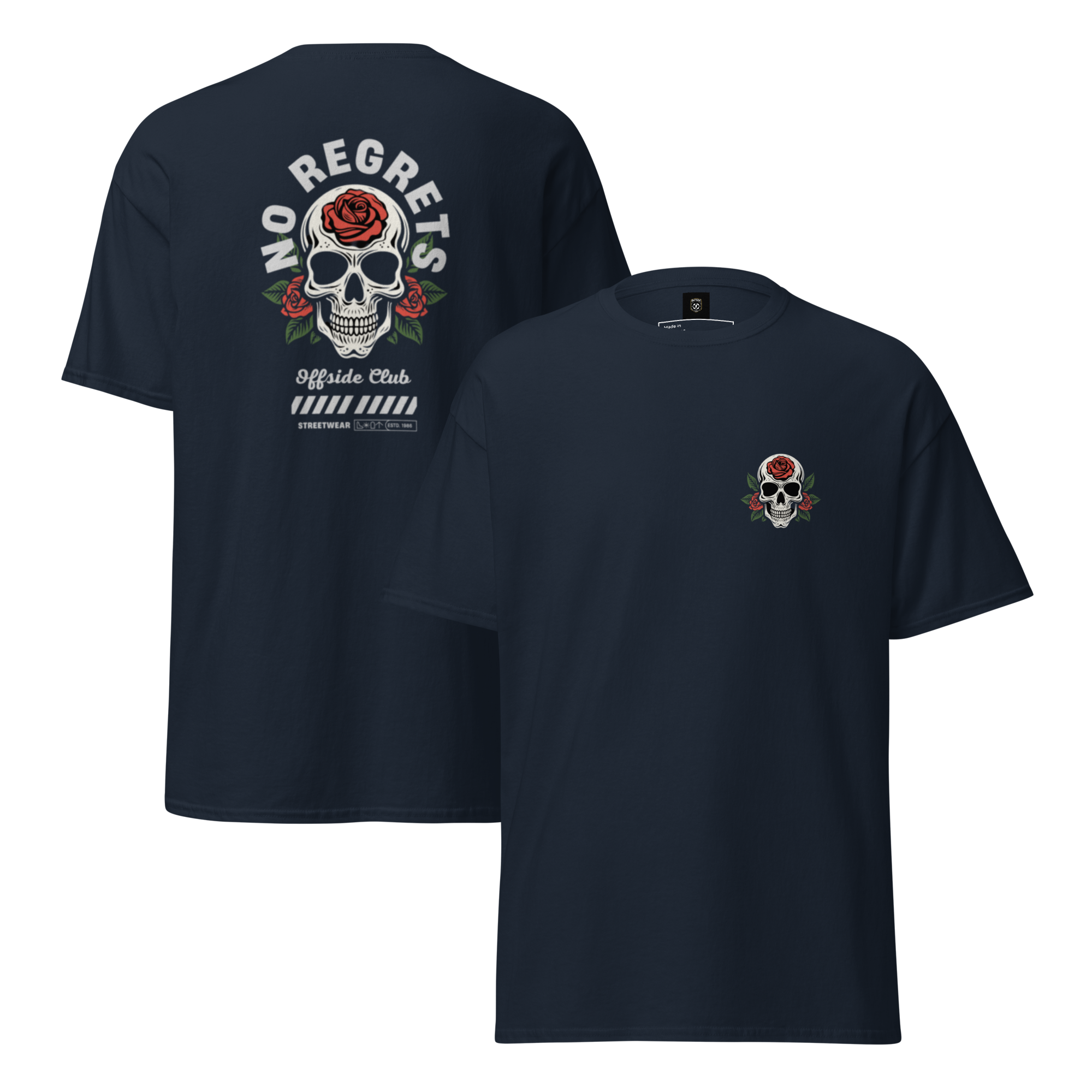 No Regrets Skull Rose Tee - Streetwear Graphic Tee for Bold Style - OFFSIDE CLUB