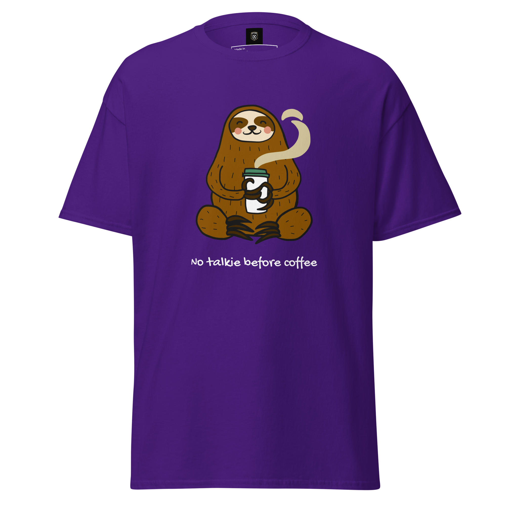 No Talkie Before Coffee Tee - Sloth Graphic T-Shirt for Coffee Lovers - OFFSIDE CLUB