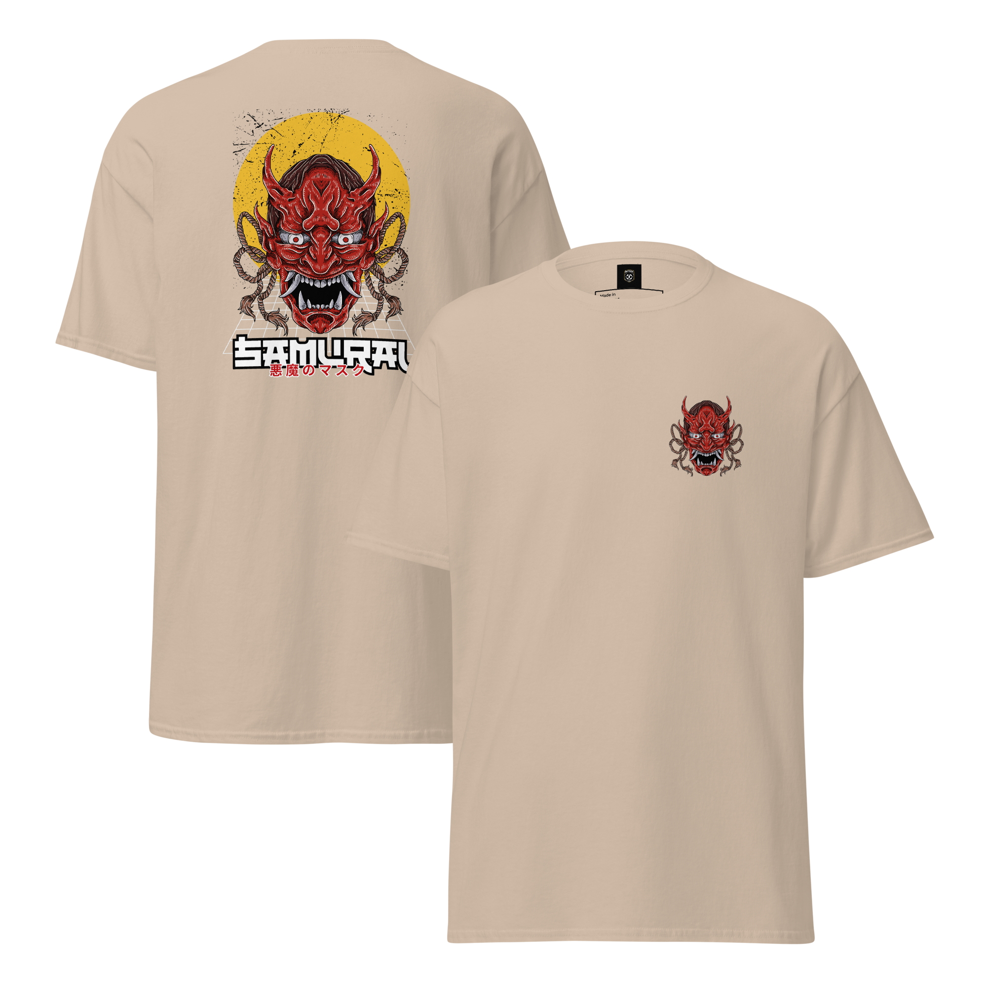 Oni Samurai Mask T-Shirt - Unique Graphic Tee for Bold Style - OFFSIDE CLUB