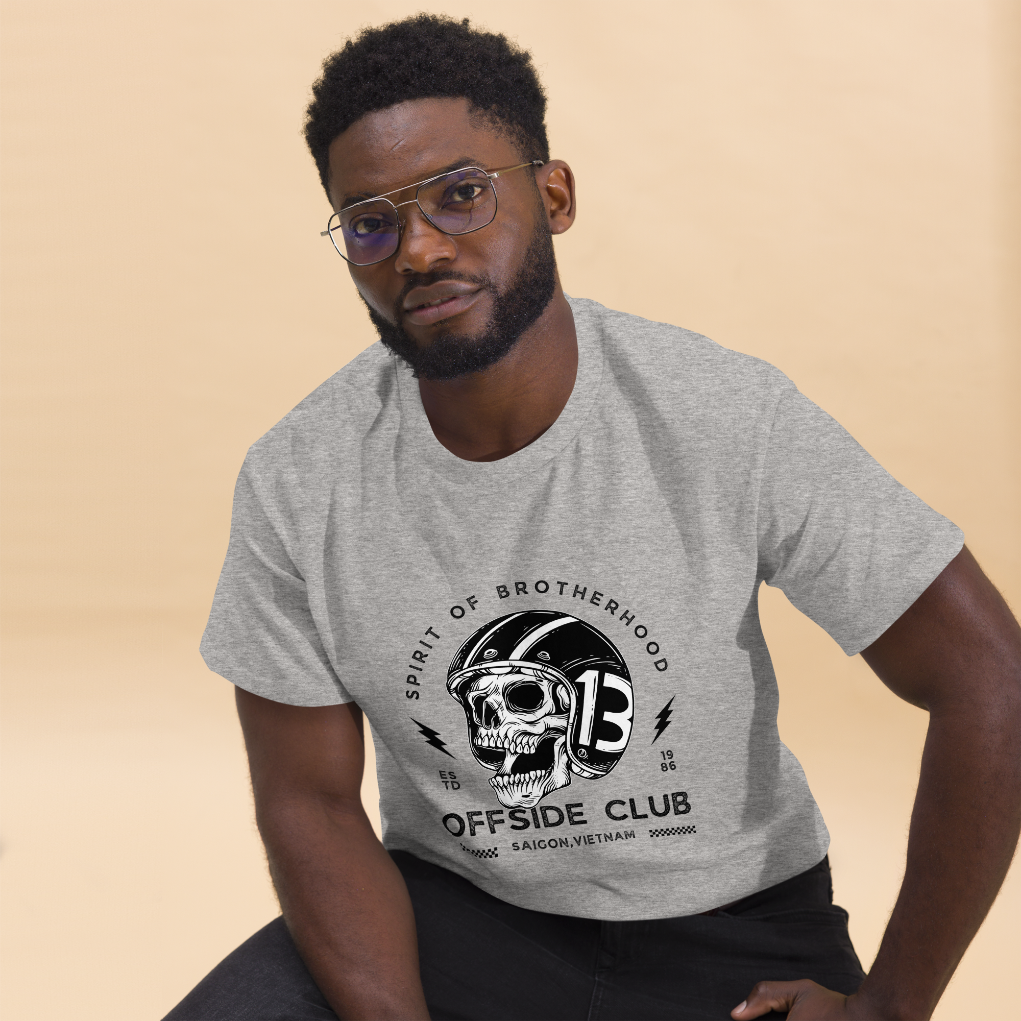 Biker Skull Graphic Tee Offside Club for Real Motorcycle Enthusiasts - OFFSIDE CLUB