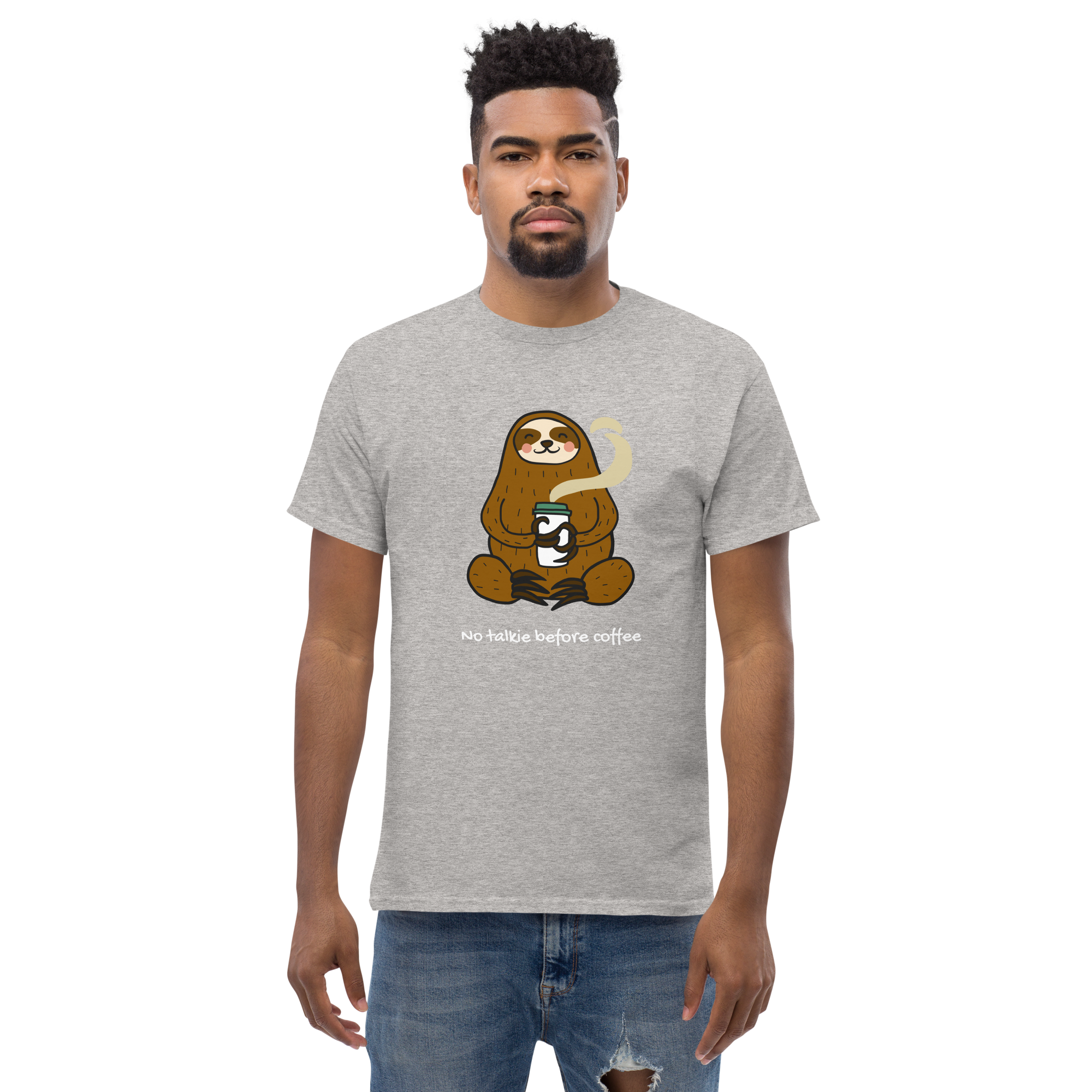No Talkie Before Coffee Tee - Sloth Graphic T-Shirt for Coffee Lovers - OFFSIDE CLUB