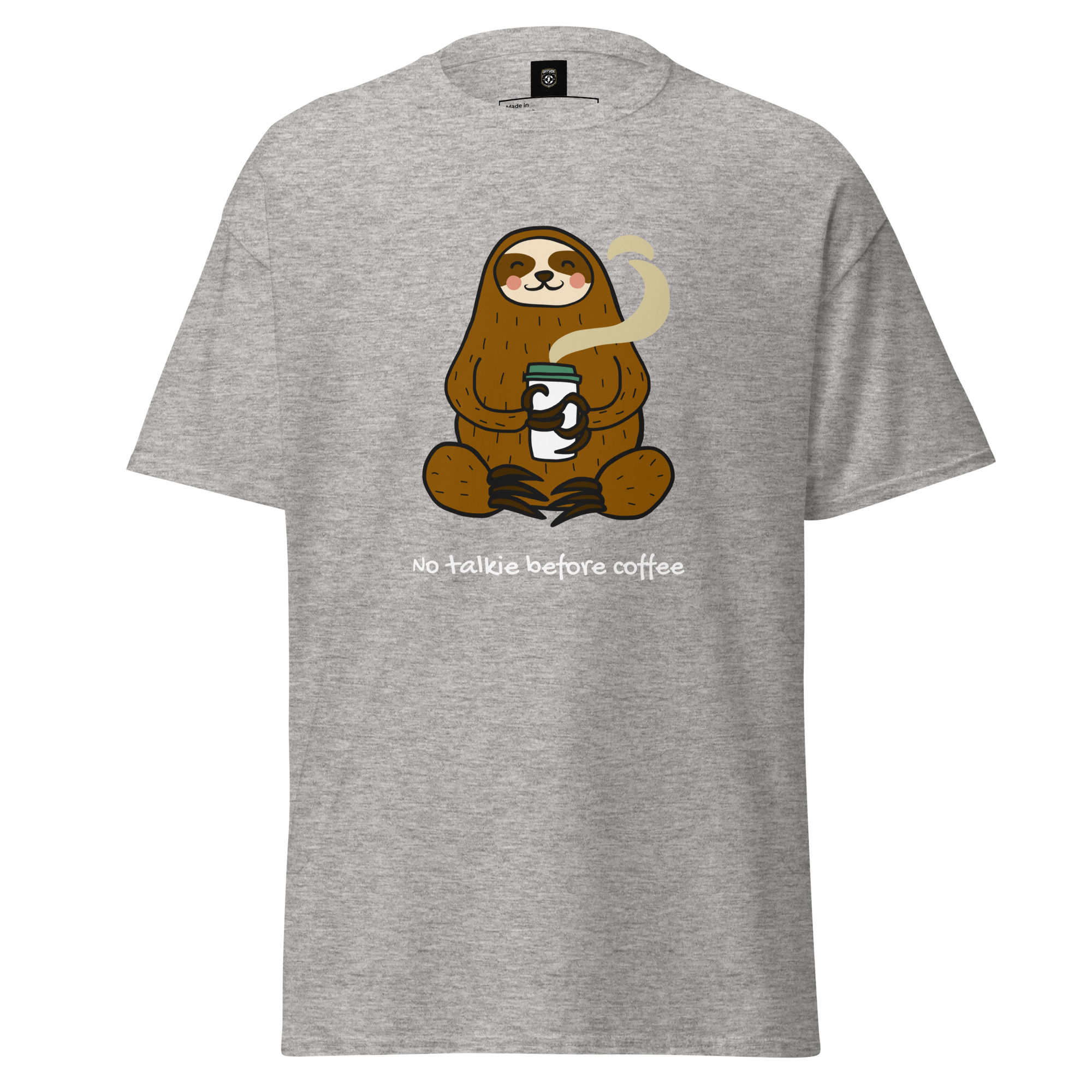 No Talkie Before Coffee Tee - Sloth Graphic T-Shirt for Coffee Lovers - OFFSIDE CLUB