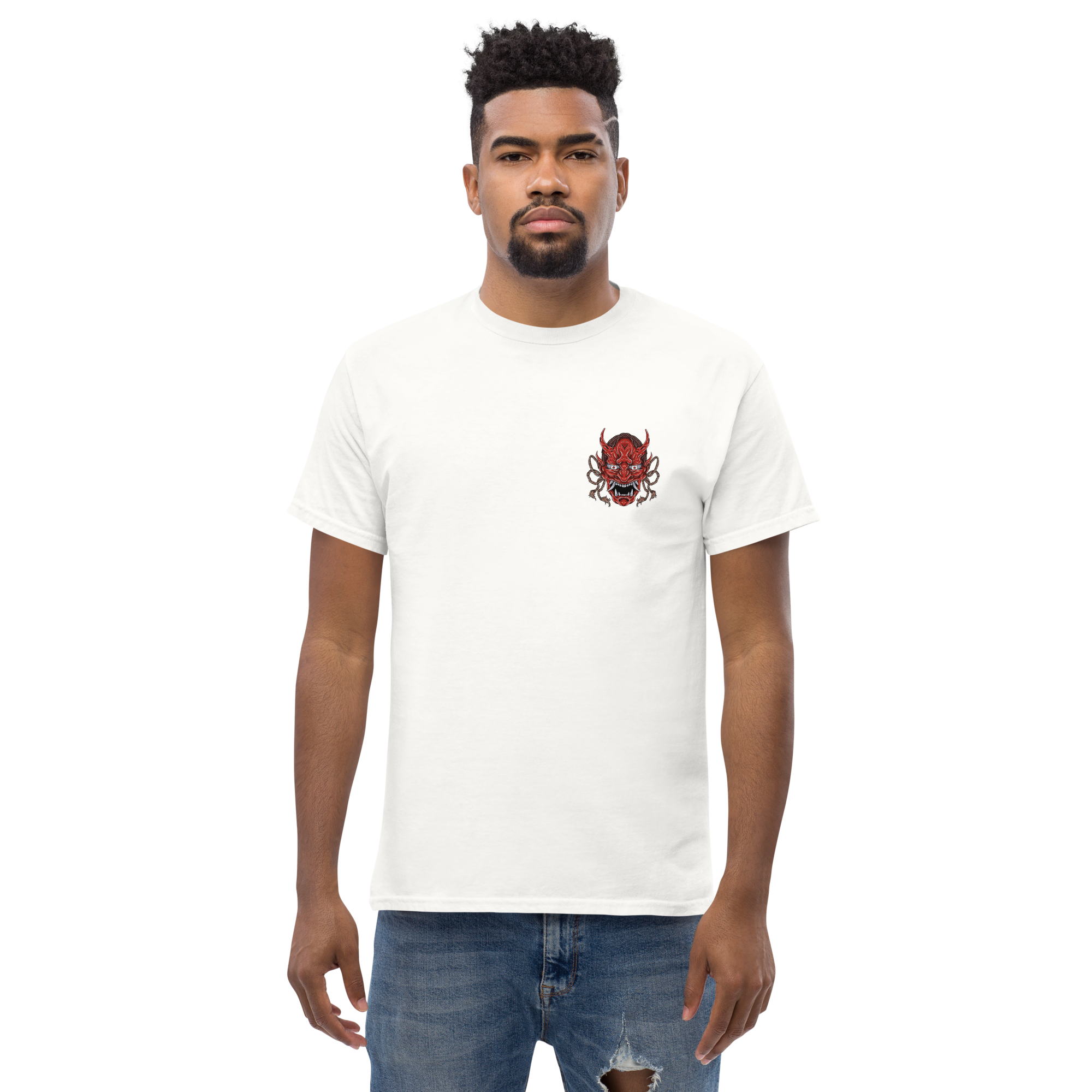 Oni Samurai Mask T-Shirt - Unique Graphic Tee for Bold Style - OFFSIDE CLUB