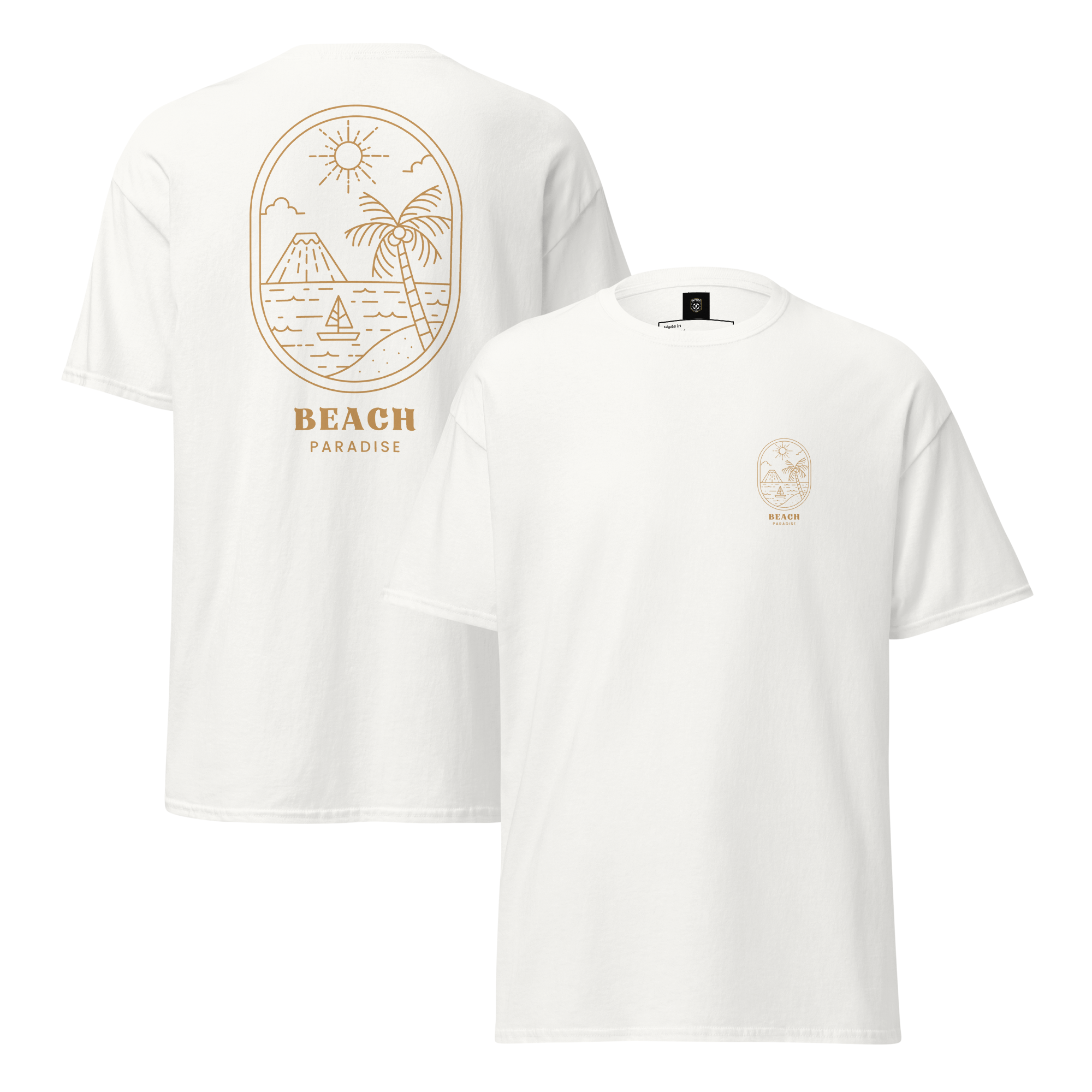 "Beach Paradise" Gold Outline Graphic Tee
