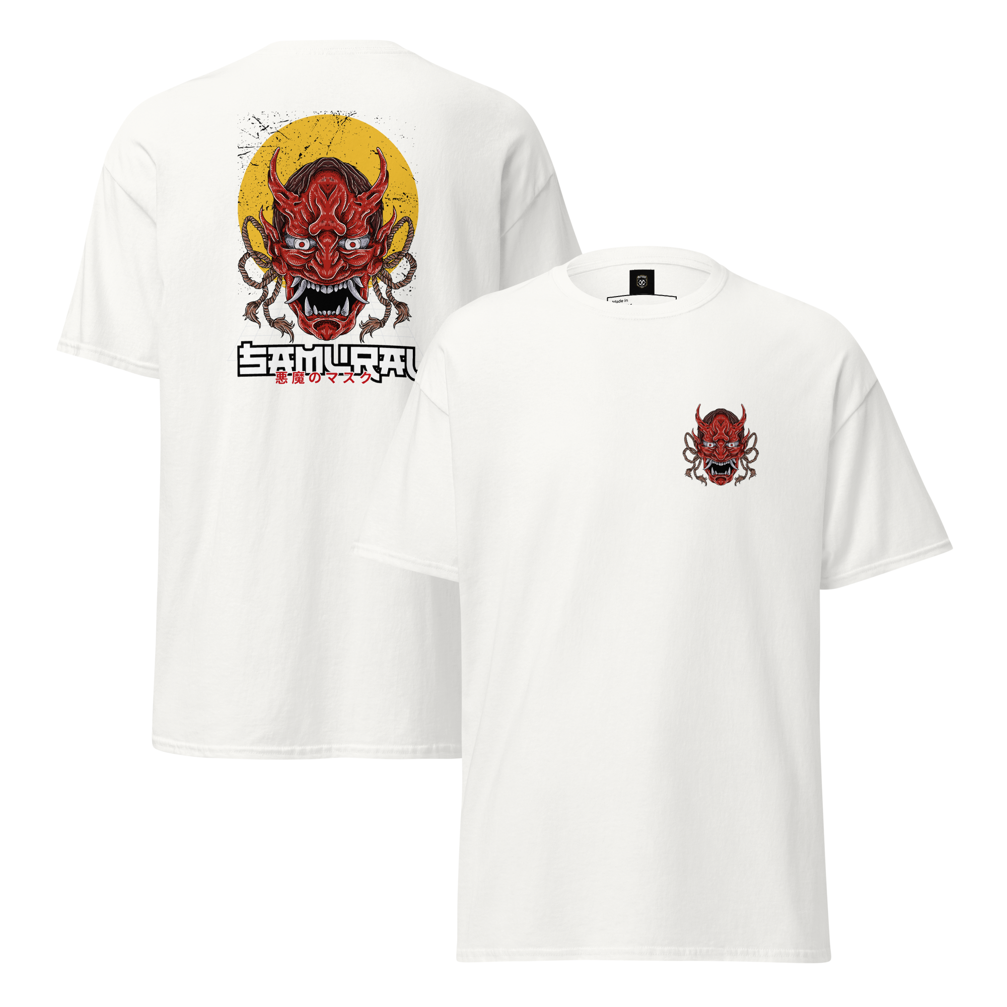 Oni Samurai Mask T-Shirt - Unique Graphic Tee for Bold Style - OFFSIDE CLUB