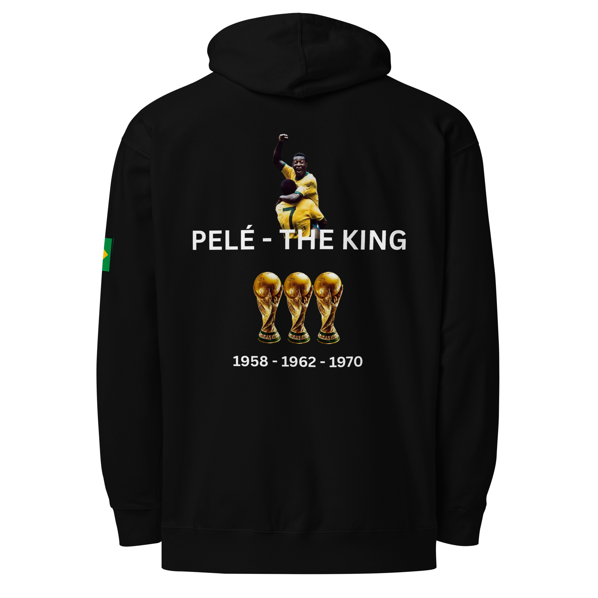 Pelé Brazil Retro Hoodie - Vintage Football World Cup Commemorative Heavyweight Graphic Soccer Sweatshirt - OFFSIDE CLUB